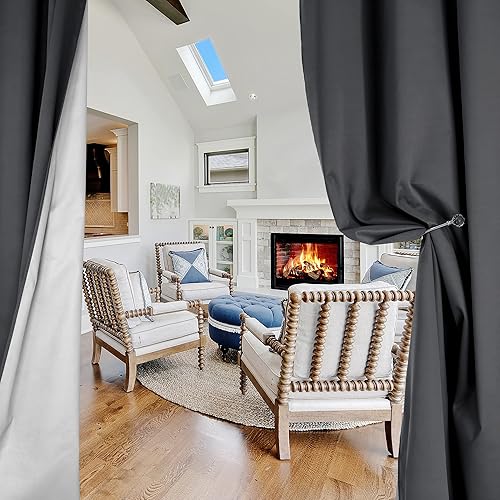 Miniatura 7 de Deconovo - Cortinas opacas con ojales térmicos y parte trasera plateada, 2 paneles, Poliéster & Mezcla de poliéster, Gris oscuro