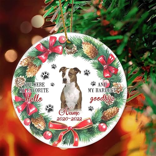 Pet Sympathy Gift, You were My Favorite Hello and My Hardest Goodbye, Pet Memorial Ornament, Loss of Pet, Christmas Dog Ornament, Bull Terrier