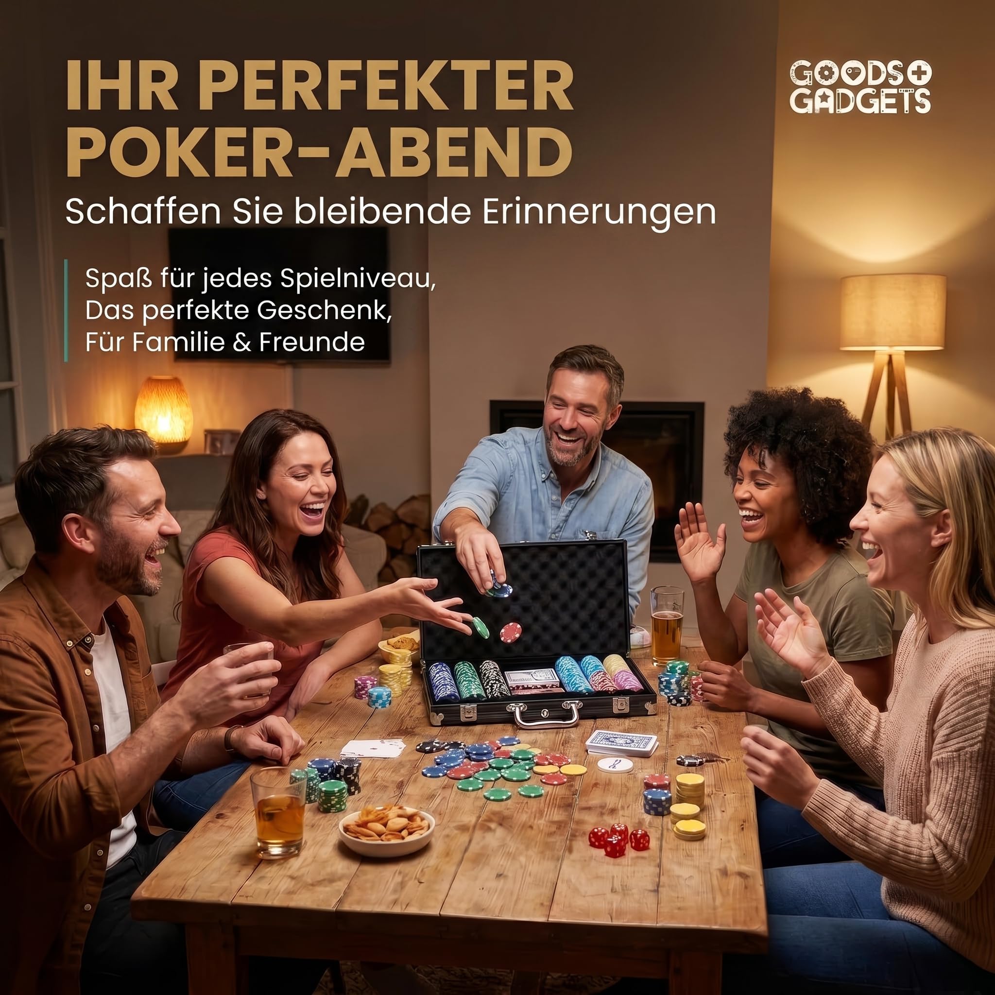 Profi Pokerkoffer mit 500 Chips, Alu-Koffer abschließbar, Casino für Zuhause (Schwarz)