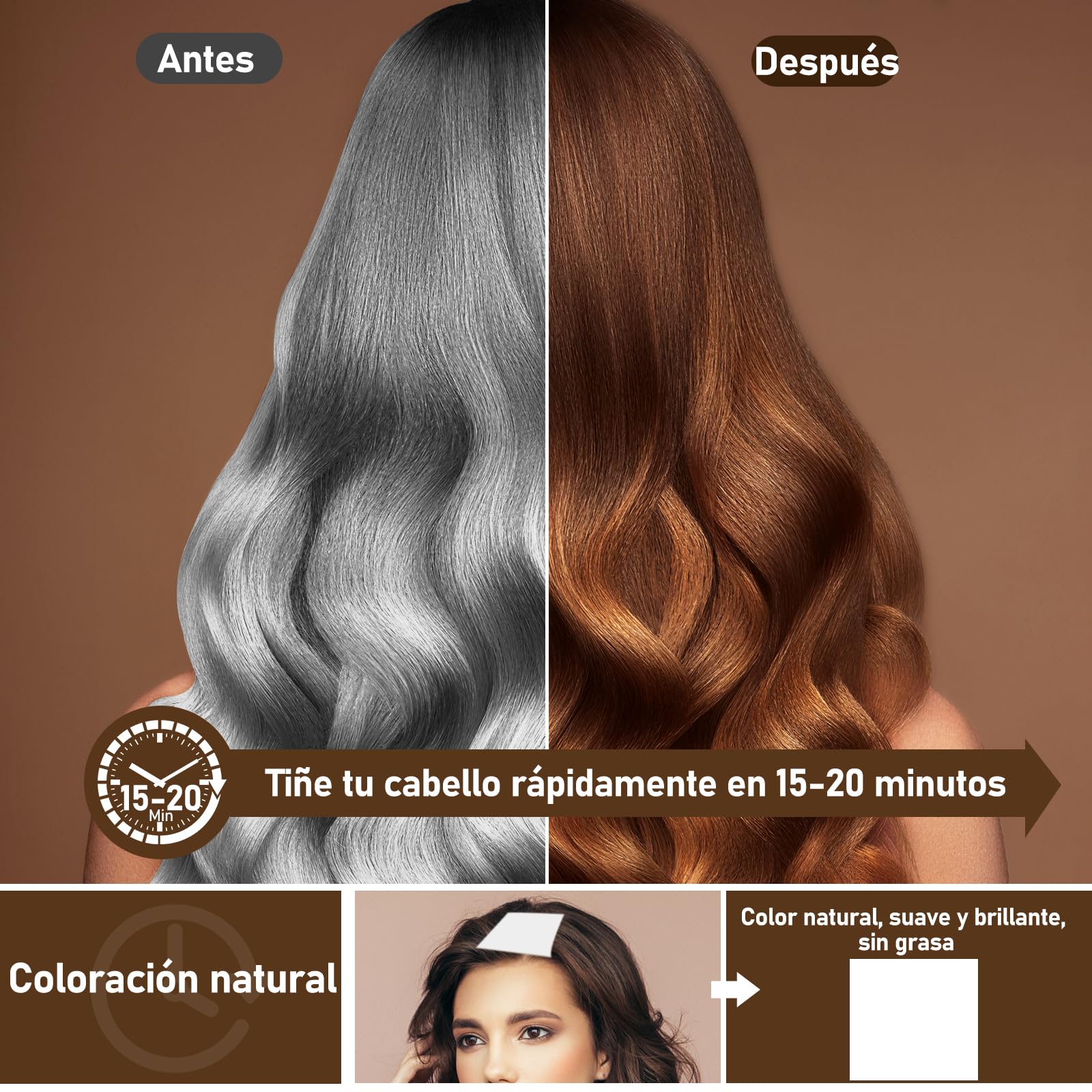 Champú Tinte Castaño Oscuro Cubre Canas, 500ML Hair Dye Shampoo 3 en 1, Champu Tinte Canas Mujer Hombre, Champú de Color Tinte Pelo, Pelo instantáneo, Cubre Canas En Minutos para Mujer Hombre