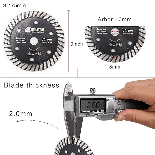 Miniatura 4 de SHDIATOOL Hoja de sierra de diamante, 2 piezas de 3 pulgadas2.953in x eje de 38 pulgadas0.394in para granito, hormigón duro, hormigón reforzado,