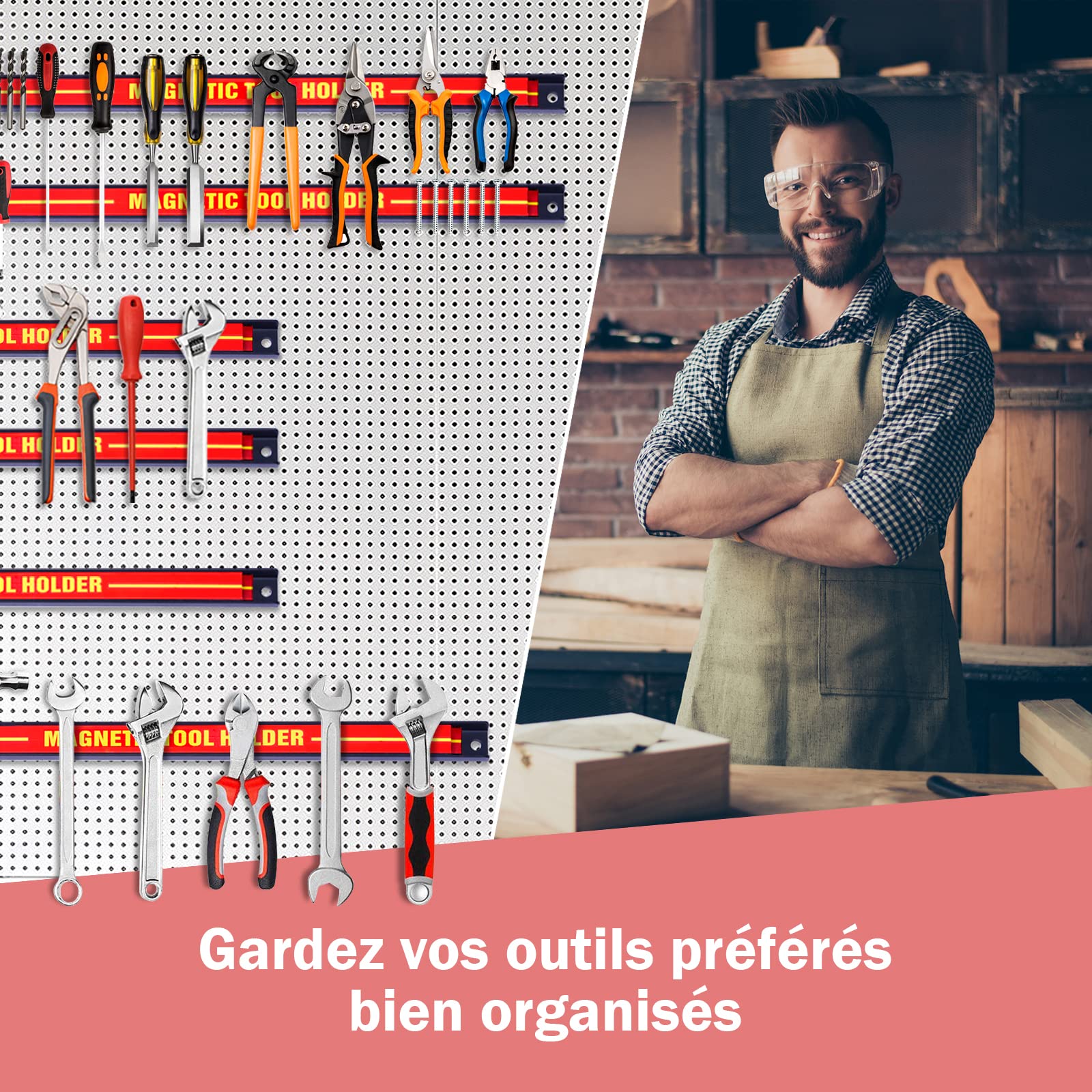 GYMAX Lot de 6 Barres Magnétiques 46 CM Capacité de Charge de 10 KG pour Outils, Porte-Outils Mural en Ferrite, Baguette Aimantée pour Outils, Convient pour Cuisine, Garage, Atelier