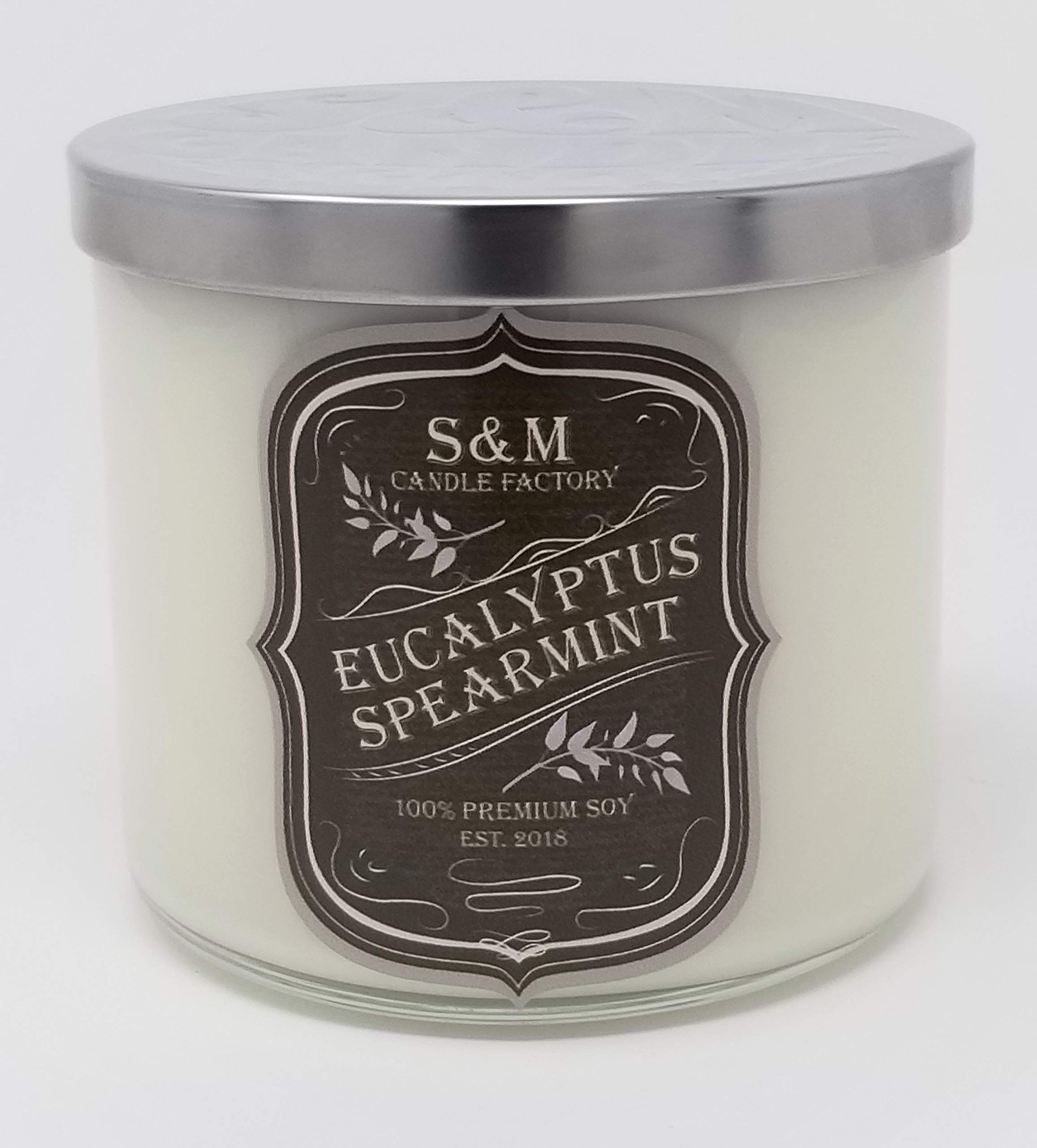 Eucalyptus Spearmint Candle - Large 3 Wick - Up to 80 Hour Burn Time - Aromatherapy - Stress Relief - Made in USA