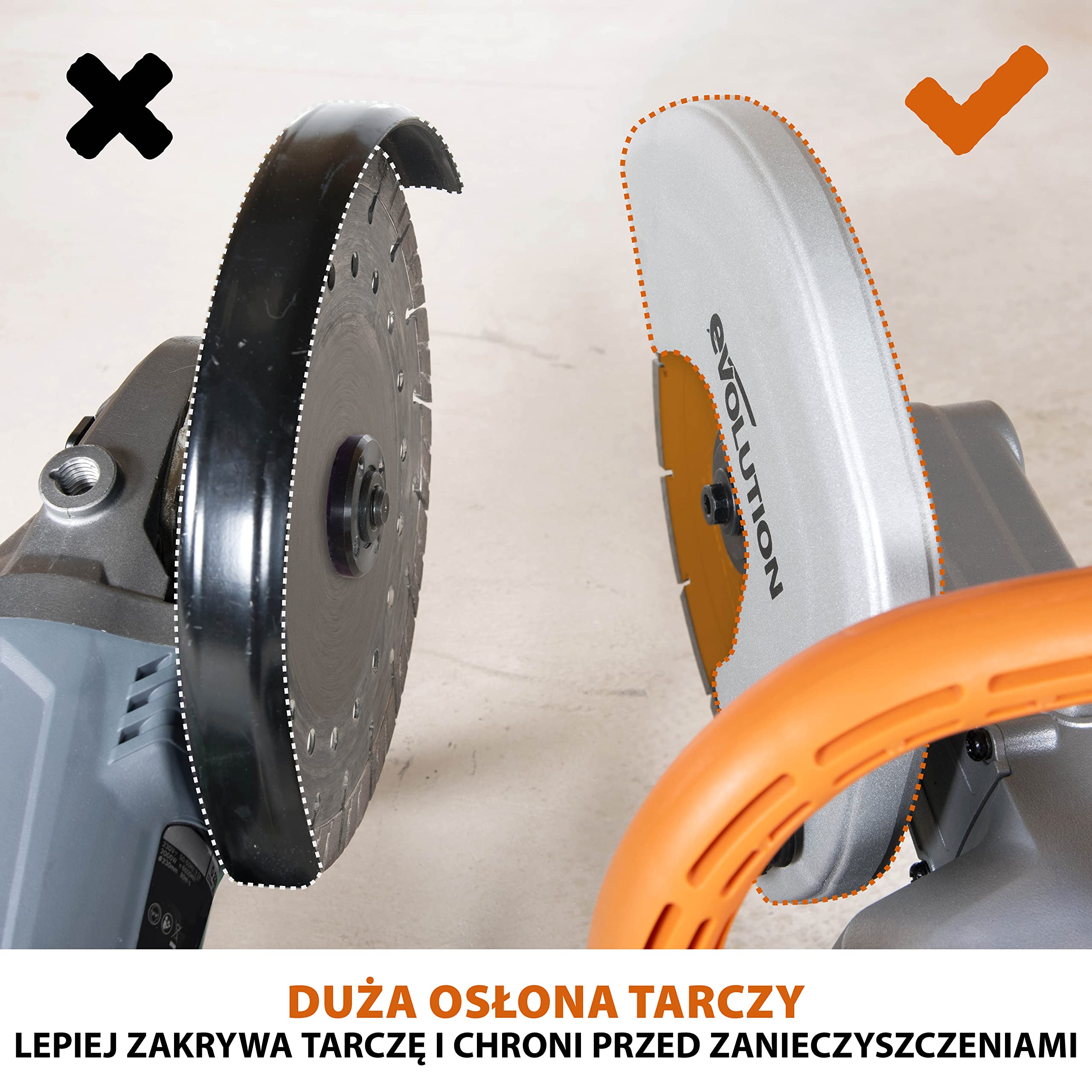 Evolution Power Tools Przecinarka tarczowa R255DCT do betonu, cegieł, płytek, kamienia, płyt chodnikowych – elektryczna, bez benzyny/gazu, z tarczą diamentową Premium, 230 V
