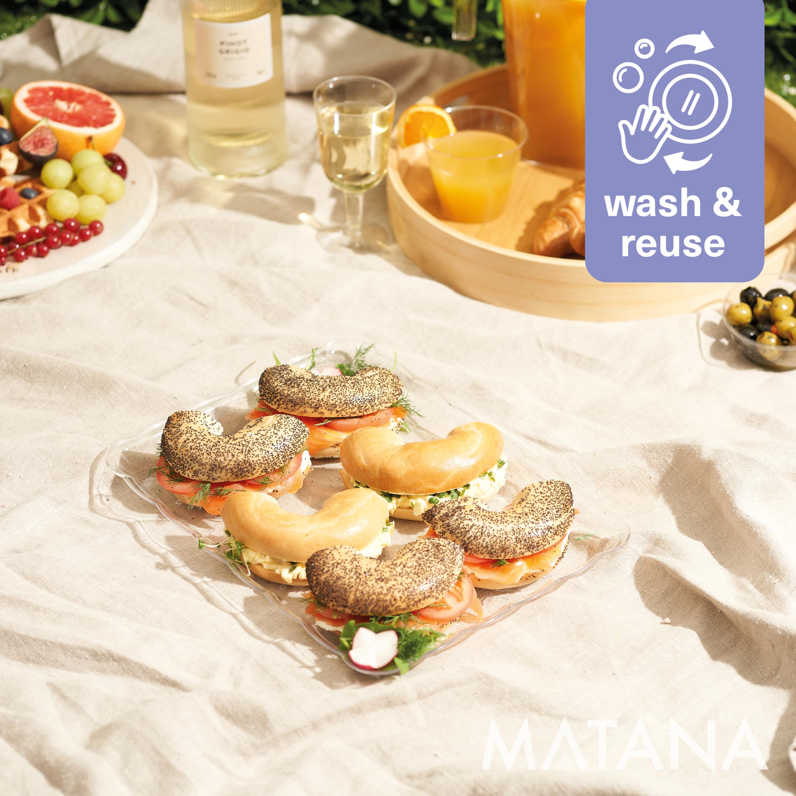 MATANA 18 Plateaux de Service Rectangulaires en Plastique Dur pour Apéritifs - Transparent, 32x24cm - Solide & Réutilisable - Buffet, Anniversaires, Mariages, Noël, Fêtes
