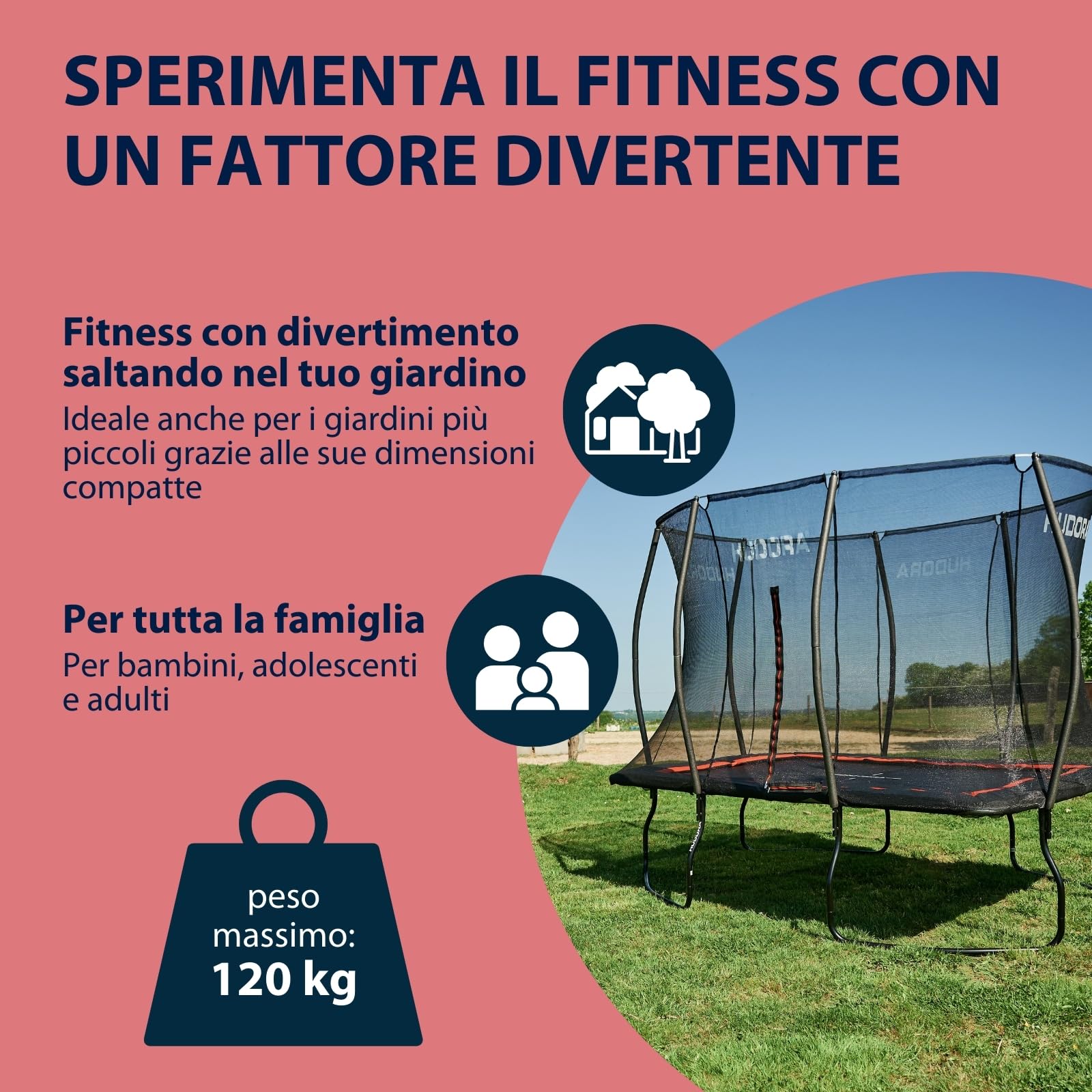 HUDORA trampolino 4square - 244x366/215x305cm grande, rettangolare per esterni - Trampolino sportivo rettangolare fino a 120kg - Trampolino per famiglie con rimbalzo elevato - Trampolino di qualità