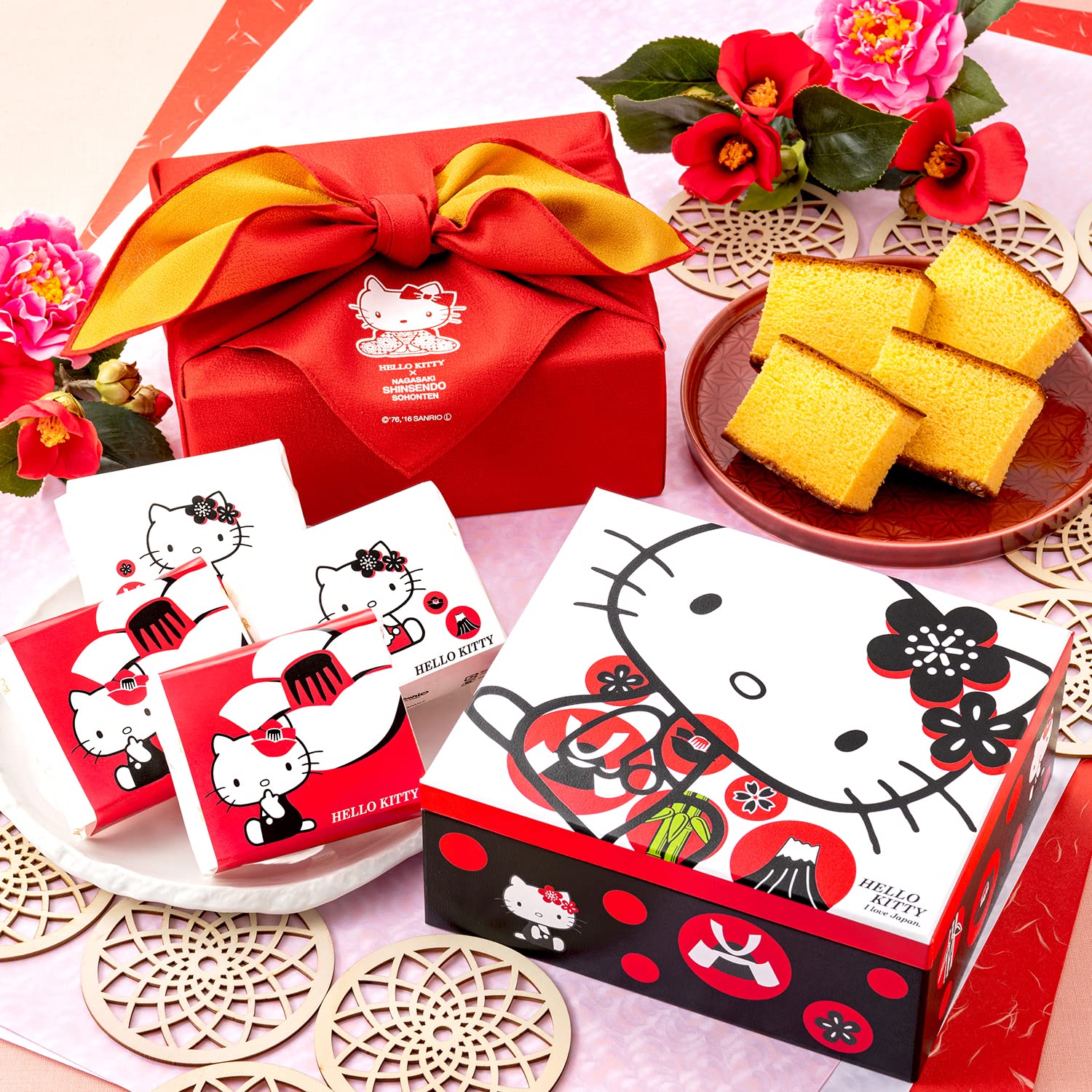 Amazon.co.jp: 長崎心泉堂 ハロー キティ お菓子 ギフト 重箱 風呂敷
