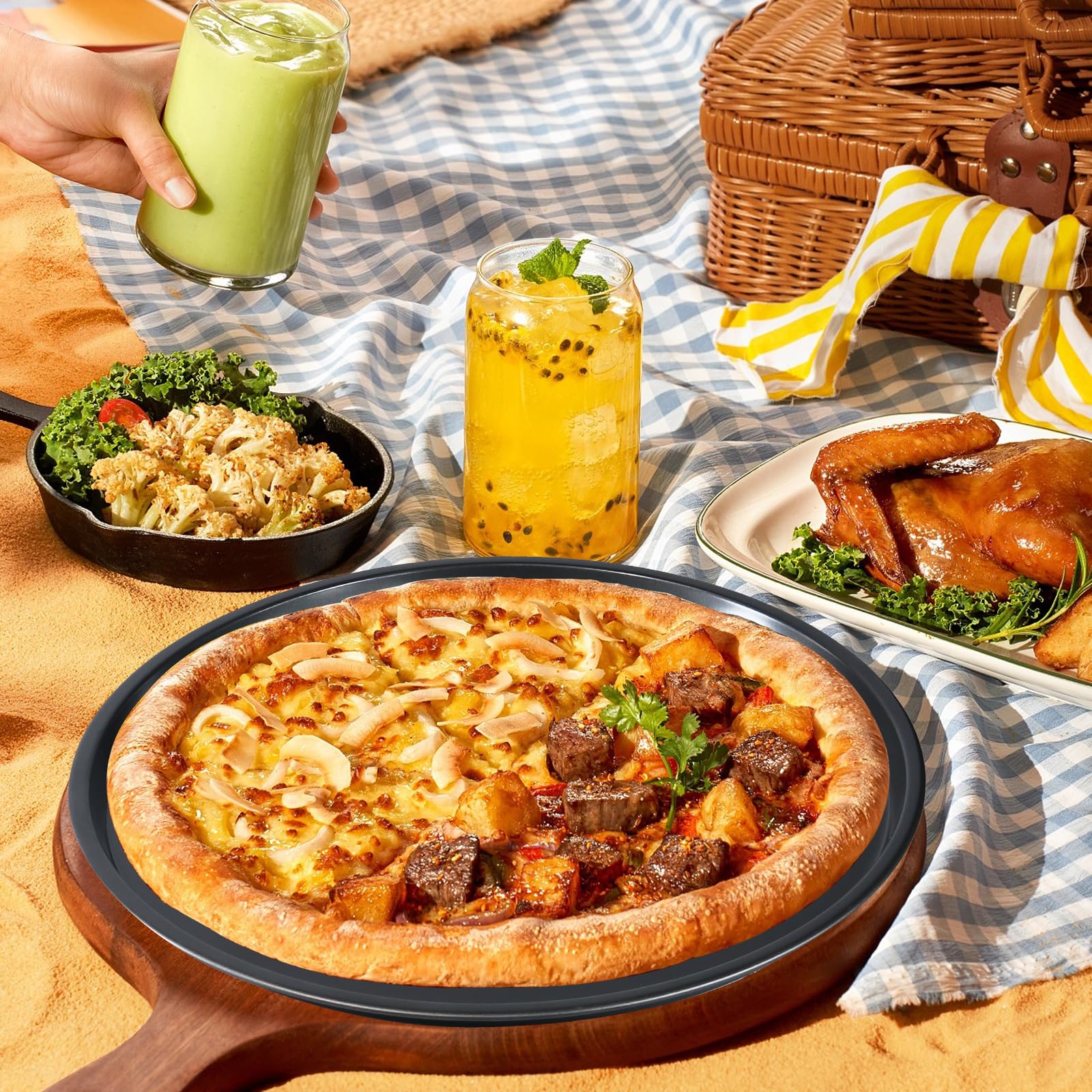 Paquete de 4 bandejas antiadherentes para hornear pizza, bandeja para hornear pizza, bandeja antiadherente para horno, apta para lavavajillas (12 pulgadas)