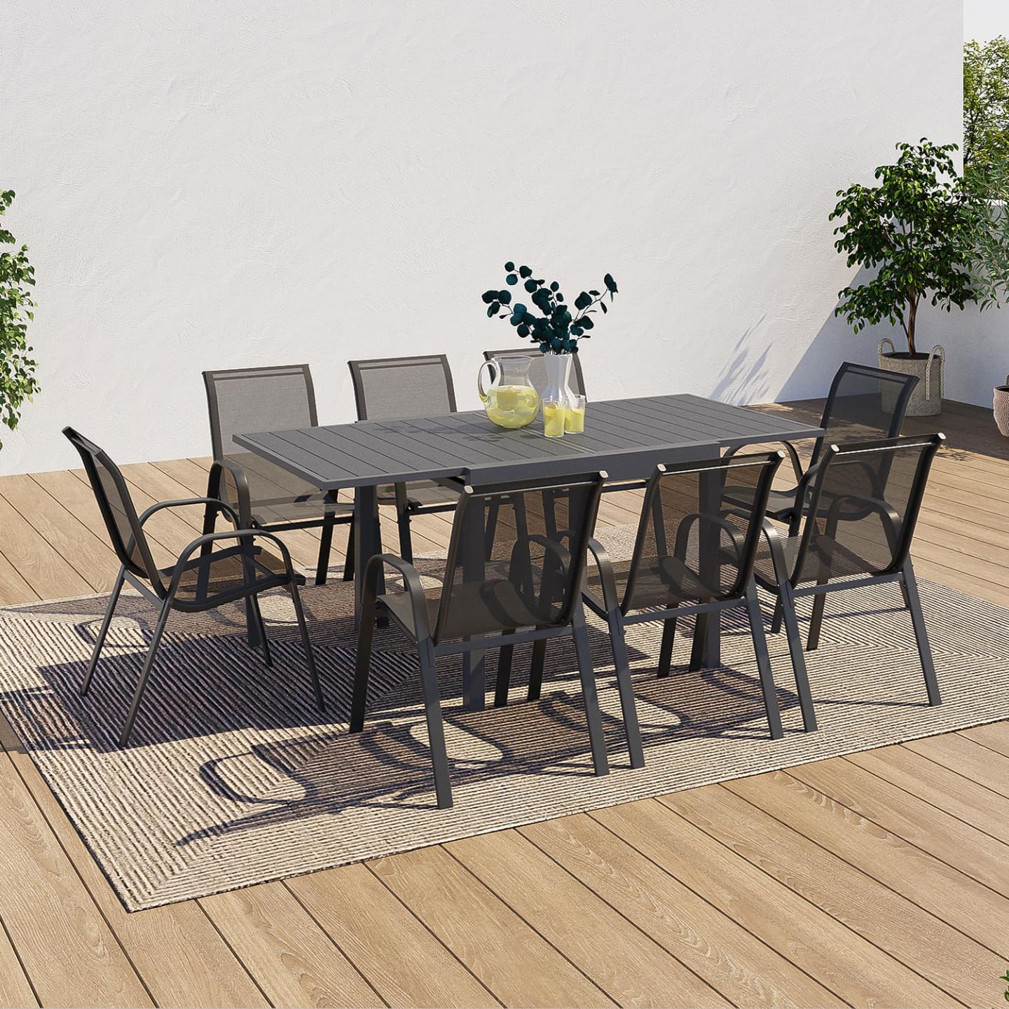 IDMarket - Salon de Jardin Poly Table Extensible 90-180 CM et 8 chaises Gris foncé