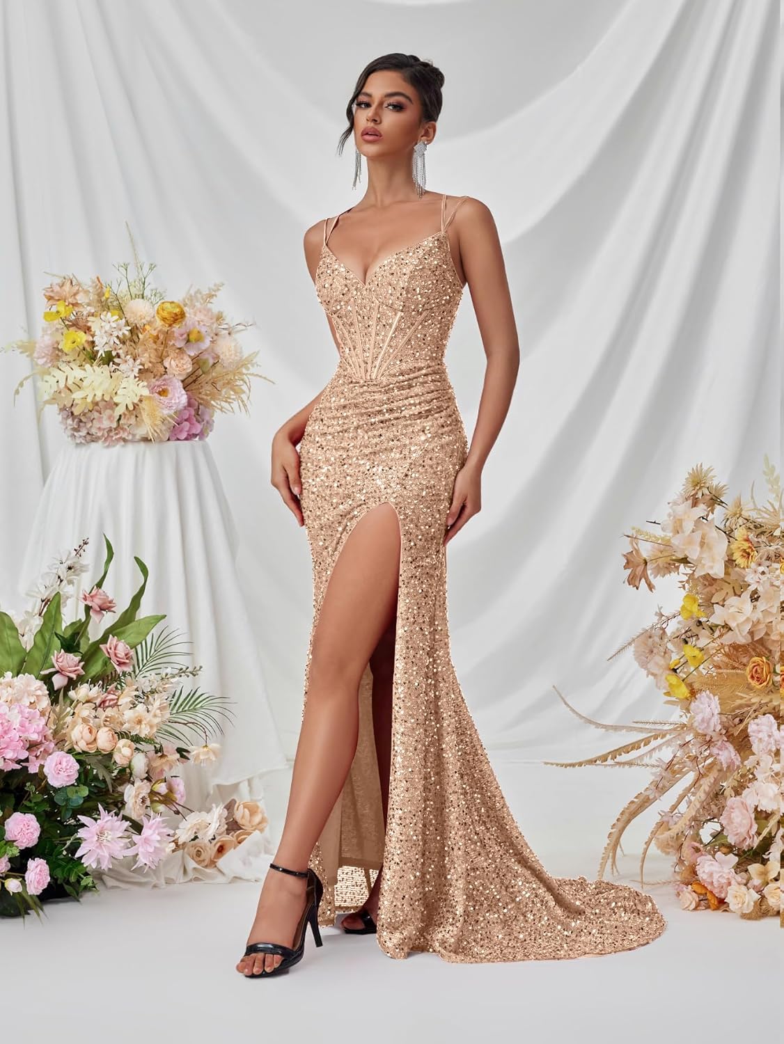 Elegant Formal Dress for Women Evening Party Sequin Tulle Ladies Bodycon Floor Length Gown Dress Female Outfits - Image 3