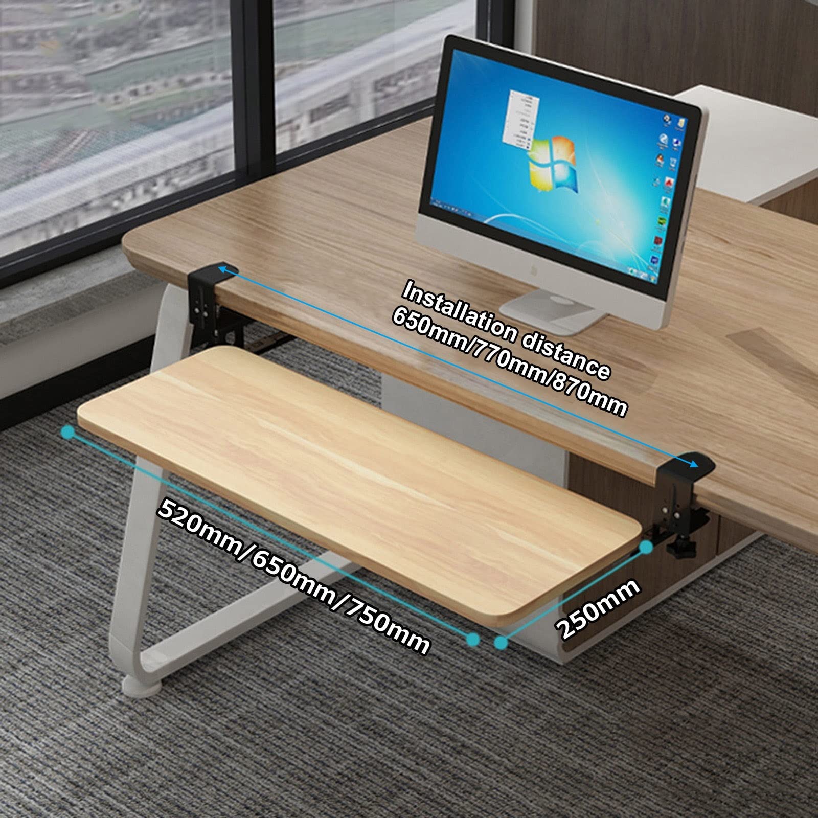 CVJdfhRE desk extender， Wooden Keyboard Tray Under Desk Sliding Shelf, Support and Mouses/Teak/520 * 250 Mm(Walnut,520 * 250 Mm)