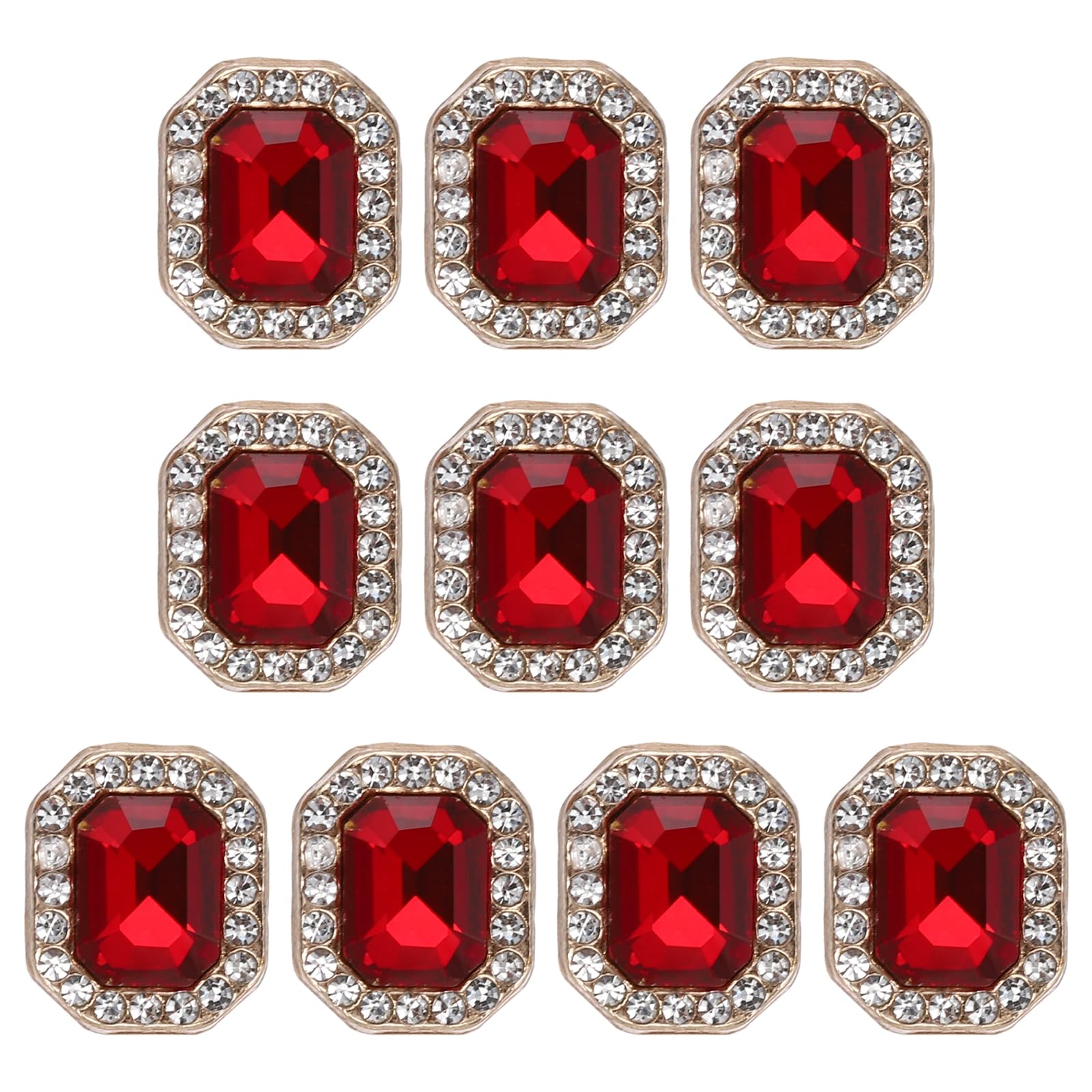 PATIKIL 10pcs Rhinestone Buttons for Clothing, 0.5x0.4(12x10mm) Rectangle Crystal Buttons Diamond Flowers Embellishments Sew on Bulk for Crafts DIY Sewing Jewelry Making, Red