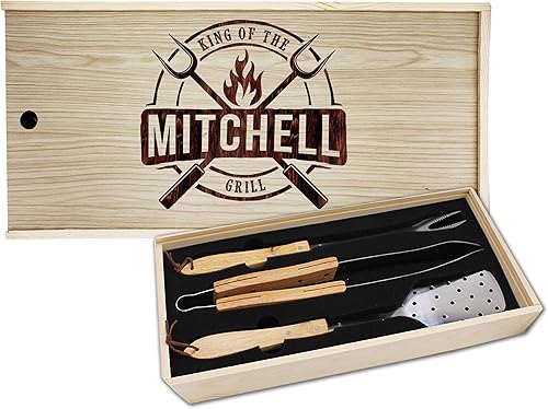My Personal Memories Juego de herramientas de barbacoa personalizadas prémium King of The Grill - Accesorios personalizados para barbacoa, regalo