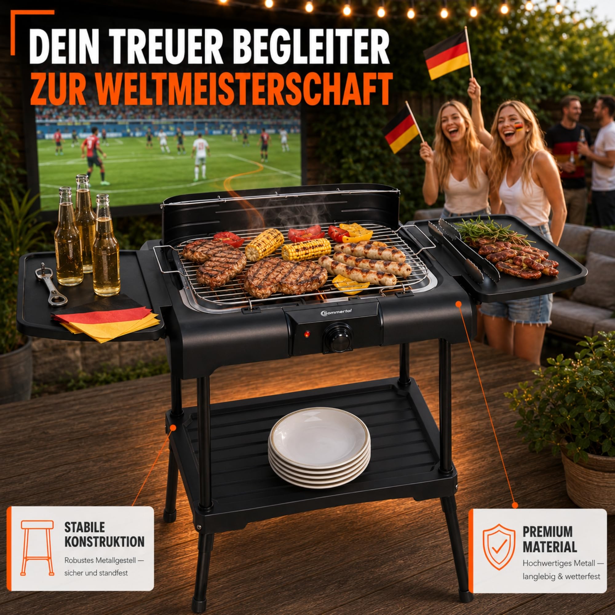 Sommertal BBQ231, barbecue elettrico | Barbecue da balcone | 2200 W | Barbecue da campeggio | 2in1 | Regolatore di temperatura senza scalini | Superficie di appoggio | Riscaldamento rapido |