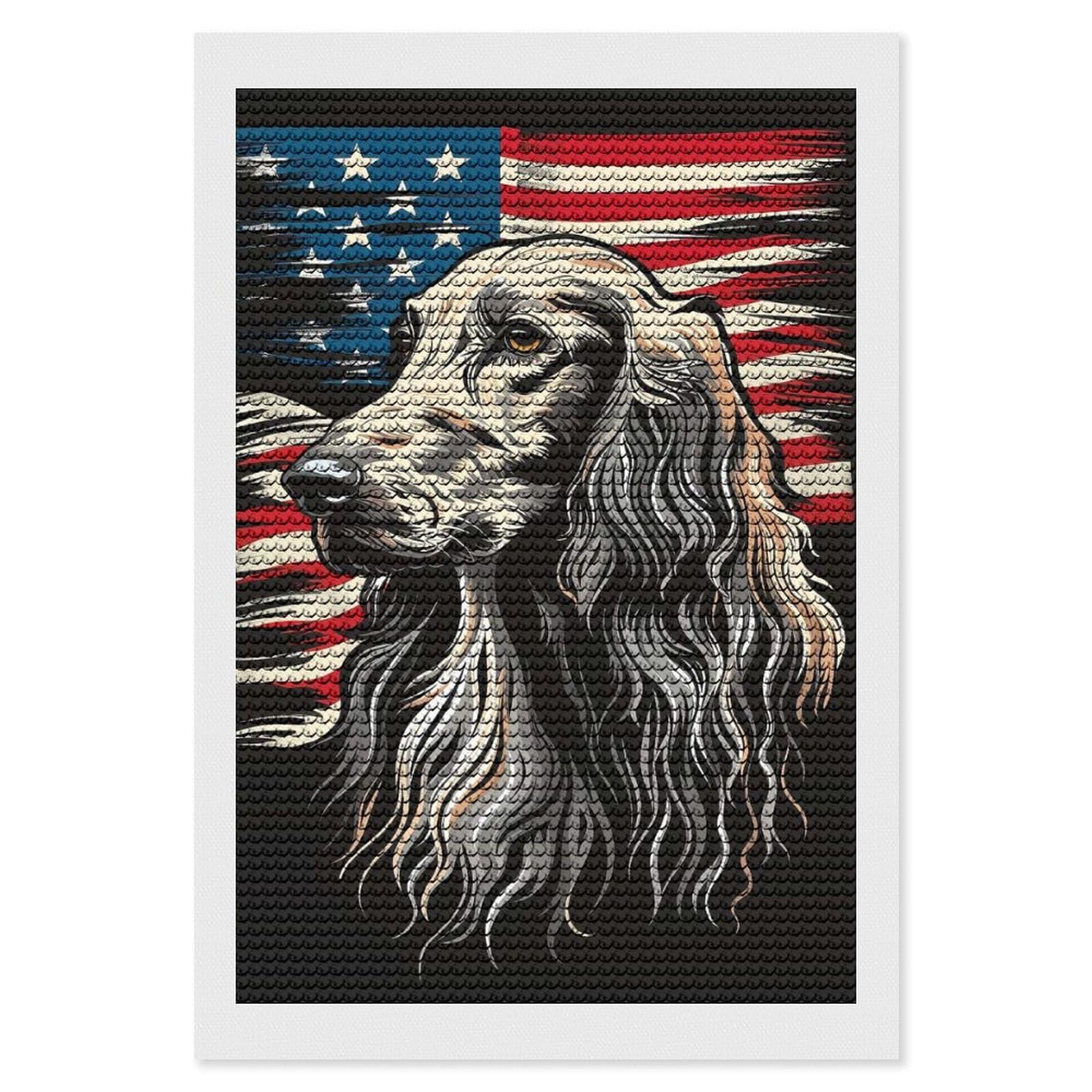Junmoney Afghan Hound American Flag Diamond Painting Canvas Kit 8"x12", Relaxing DIY, Modern Decor, Aesthetic Room Decor, Home Wall Art, Wall Art Gift