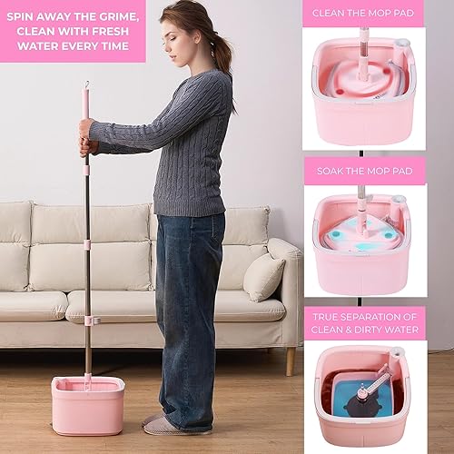Miniatura 7 de Trapeador giratorio cuadrado y cubeta inteligente con compartimentos separados para agua limpia y sucia, versión mejorada de autolimpieza 2025 con