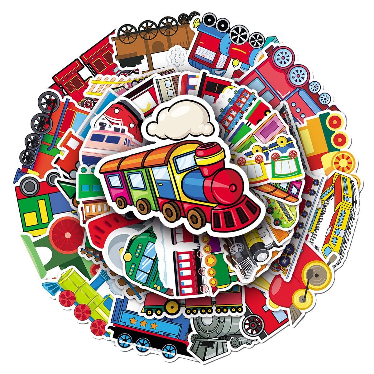 Colorful Cartoon Train Vinyl Stickers, 50 PCS Waterproof Illustrated Vehicle Decals for Laptops, Scrapbooking, Journals, Notebooks, Water Bottles, Suitcases, Phones & DIY Decor