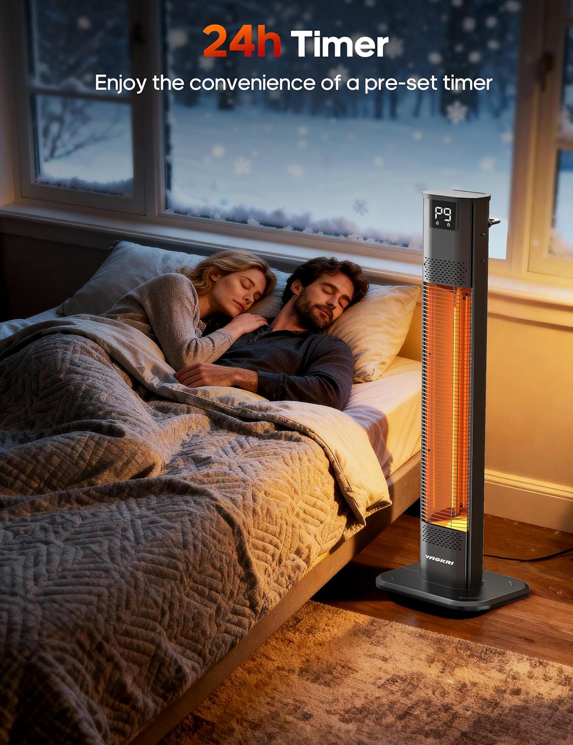 VAGKRI Outdoor Heater, 1s Instant Heating 42in Infrared Patio Heaters, 9 Heat Levels, 24H Timer, IPX5 Waterproof Electric Patio Heaters for Garden, Deck, Restaurant, Garage, Indoor & Outdoor Use