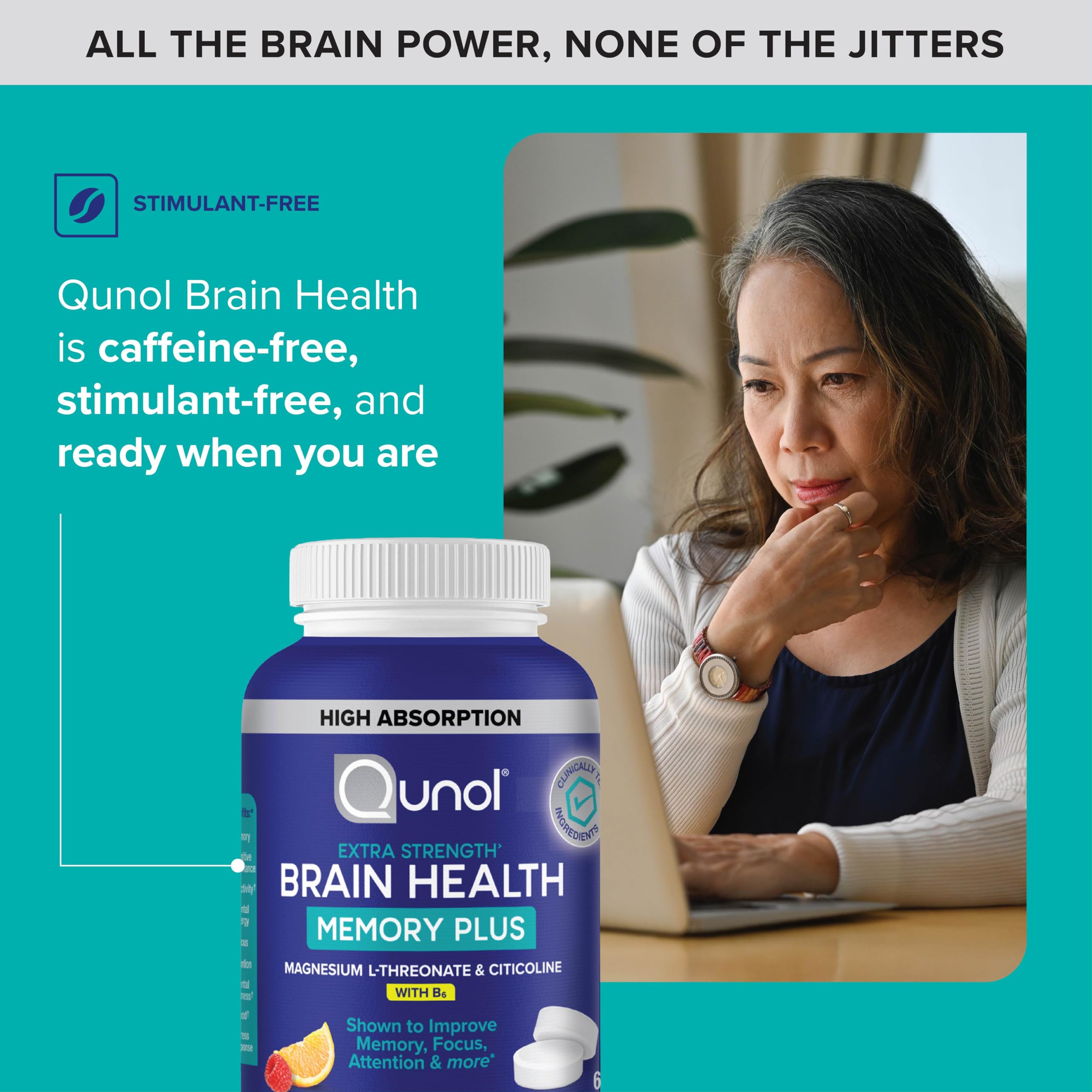 Qunol Brain Health Memory Plus Chewable w/Magtein, Cognizin & VIT B6, 60ct — Amazon image 4