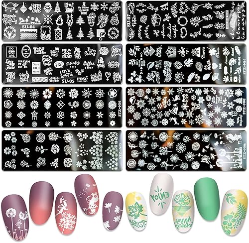Miniatura 1 de SILPECWEE 8 piezas de placa de estampado de uñas, hojas de flores, sellos de uñas, plantillas de arte de uñas, placas de estampado para uñas, kit de