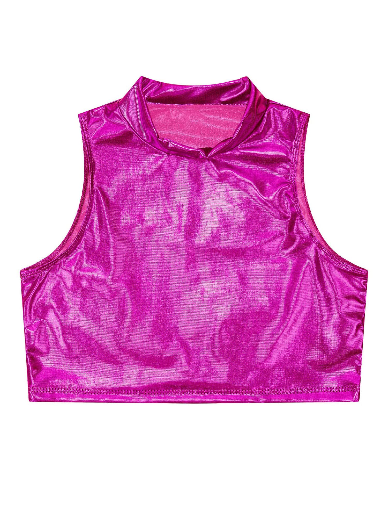 IEFIEL Crop Top de Danza Brillante Niña sin Manga Camiseta Corta de Deportiva Gimnasia Rítmica Yoga Fitness Disfraz de Bailarina 2-16 Años