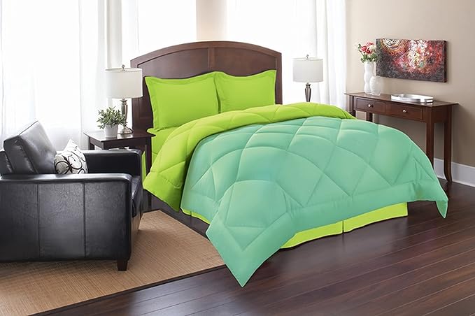 Elegant Comfort Goose Down Alternative Reversible 2Pc Comforter Set, Twin, Aqua/Lime
