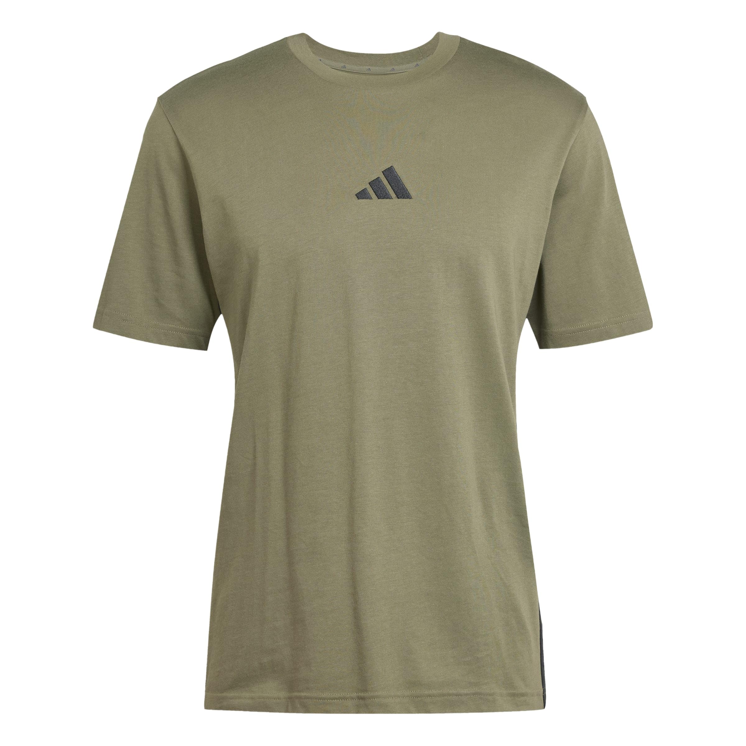 adidas Men's Essential Three Stripes Single Jersey TEE, Olive strata/Black, M
