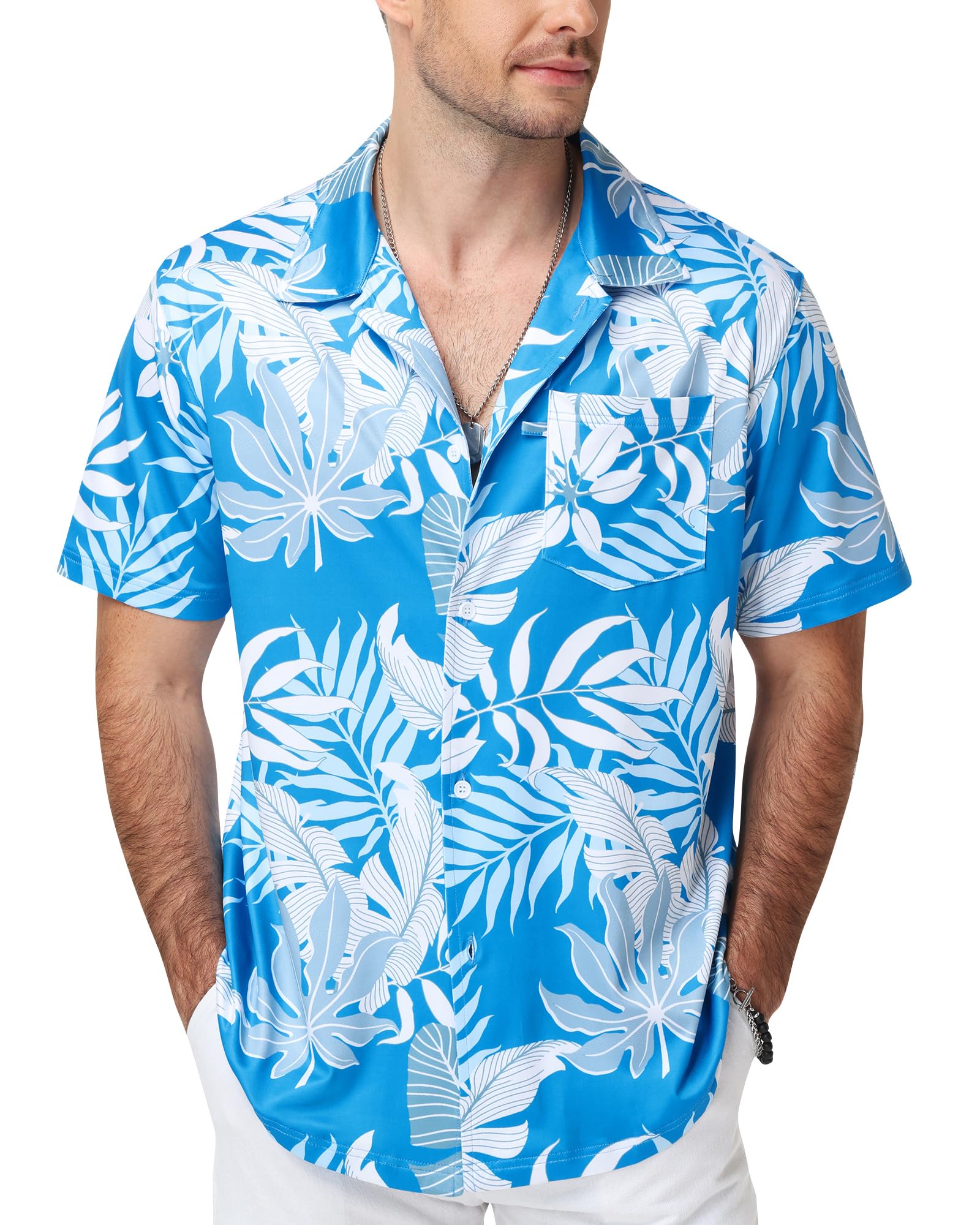 Runhit Hawaii Hemd Männer, Leichtes Sommerhemd Kurzarm mit Brusttasche und Tropischem Print, Atmungsaktiv Strandhemd für Strand Urlaub Alltag