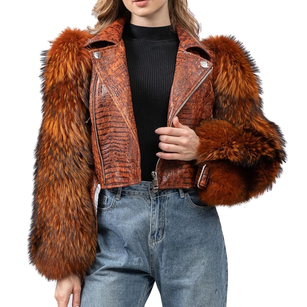 LVCOMEFF Women Sheep Leather Cropped Jacket Bolero Top Coat