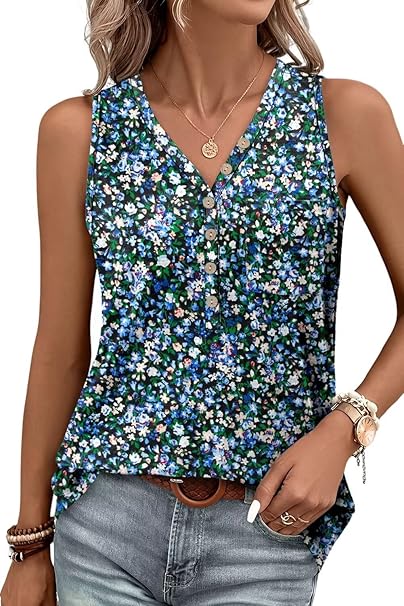 KISSMODA Womens Boho Tops for Summer Sleeveless Tanks Loose Fit Casual Blouse Daily Shirts for Leggings (S-3XL)