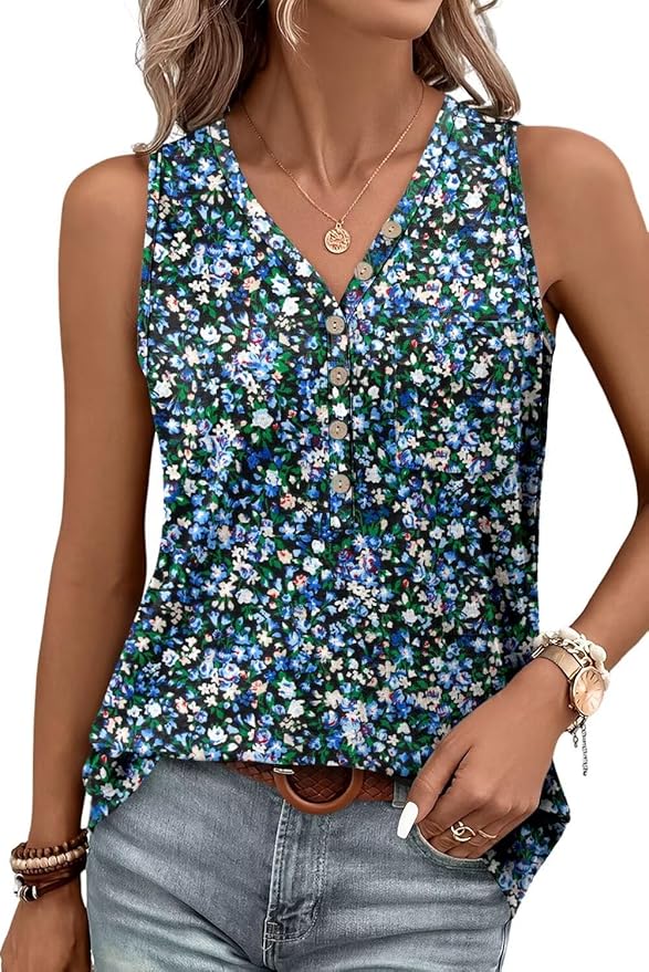 KISSMODA Womens Boho Tops for Summer Sleeveless Tanks Loose Fit Casual Blouse Daily Shirts for Leggings (S-3XL)