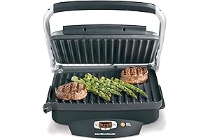Hamilton Beach Steak Lover's Electric Asador de Carne, Indoor Searing Grill, Nonstick...
