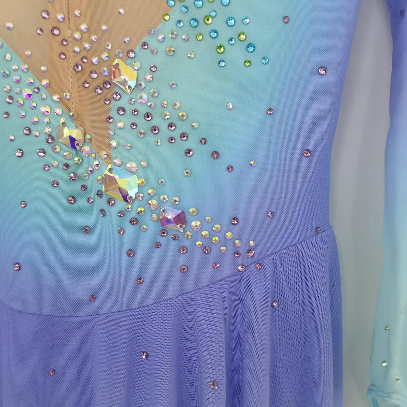 LIUHUO Eiskunstlaufkleid für Mädchen und Damen, elegant, Blauer Farbverlauf, Eistanzrock