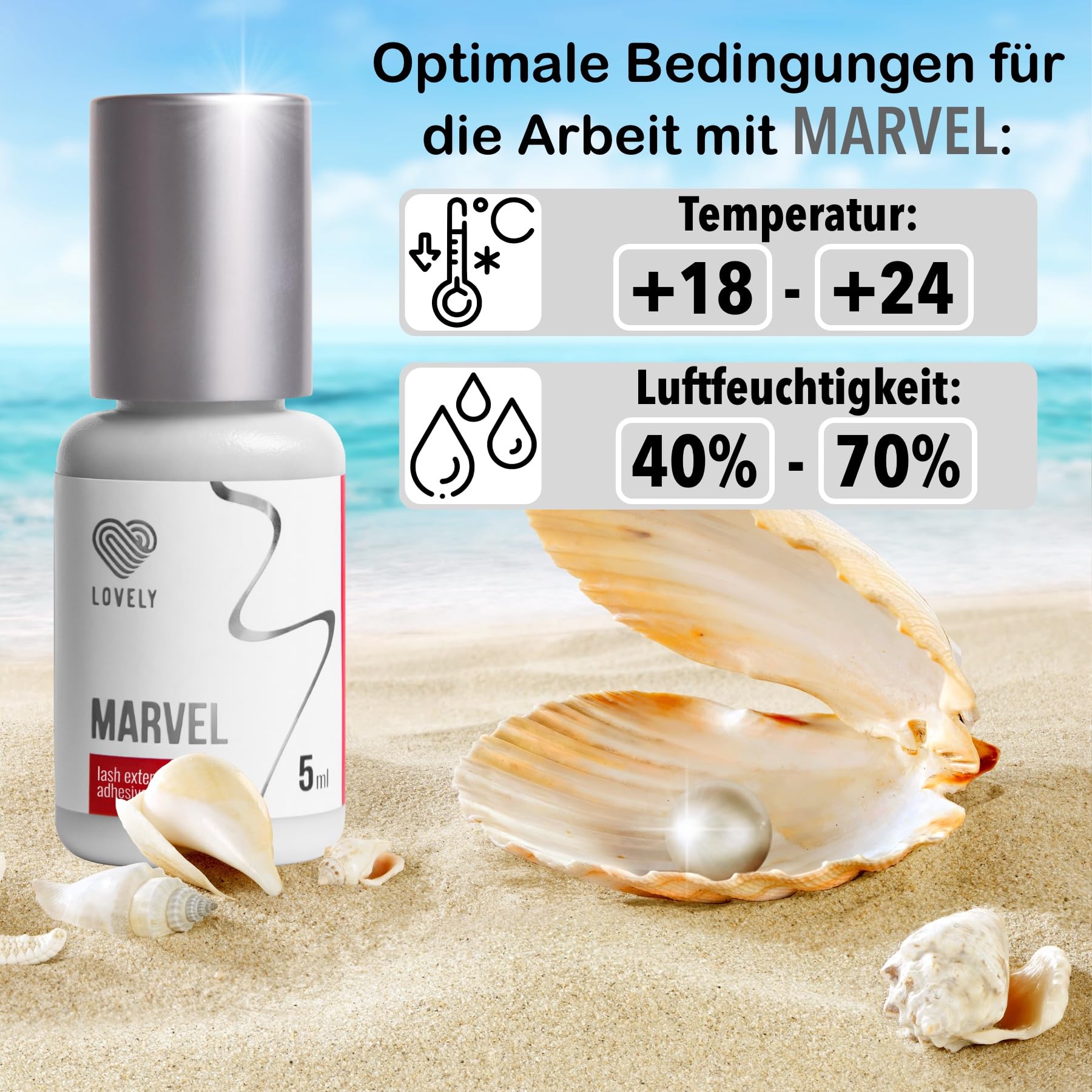 LOVELY colle pour cils MARVEL (5ml, couleur : NOIR) colle rapide, temps de séchage : 1 seconde, 8 semaines d'adhérence, faible dégagement de vapeur, pour des extensions de cils professionnelles