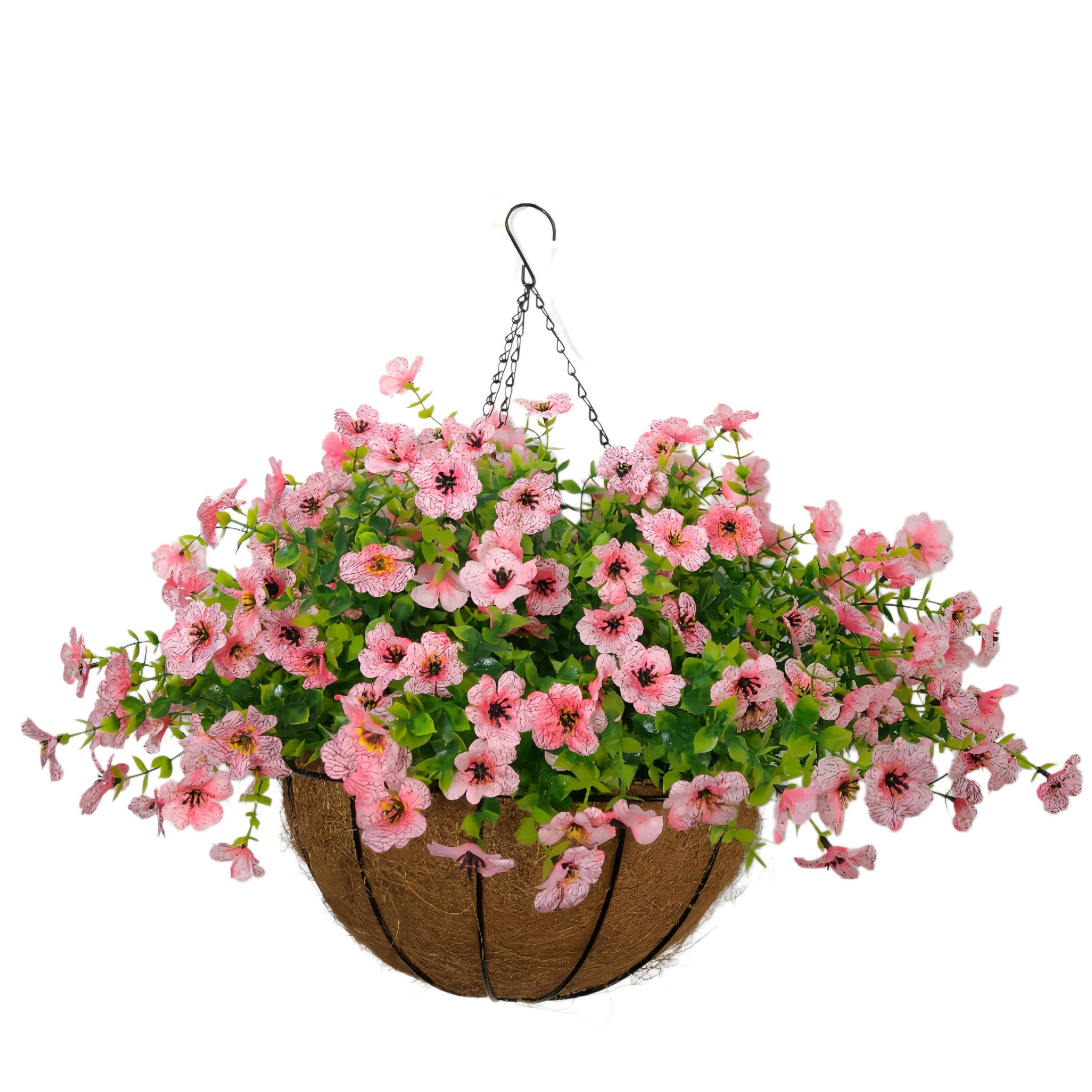 Hynbasea 12 Inches Artificial Violets Flowers with Hanging Basket Chain Flowers Plastic Plants for Garden and Indoor Decoration (Pink)