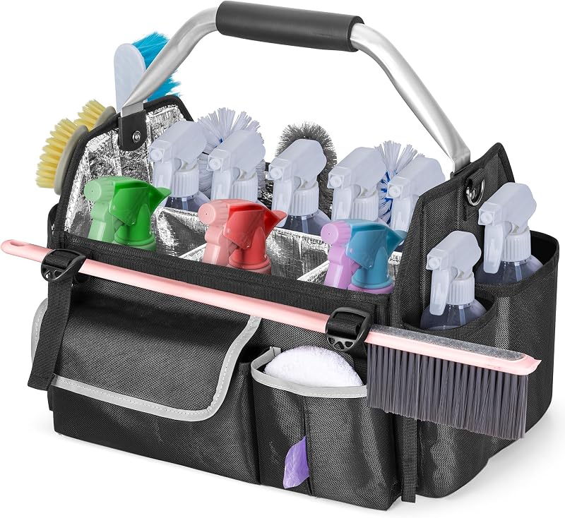 Wearable Cleaning Caddy Organizer with Divider & Support Pad | Cleaning Supplies Bag with Handle & Detachable Shoulder Strap, Housekeeping Storage Box with Multi Pockets, Bag Only