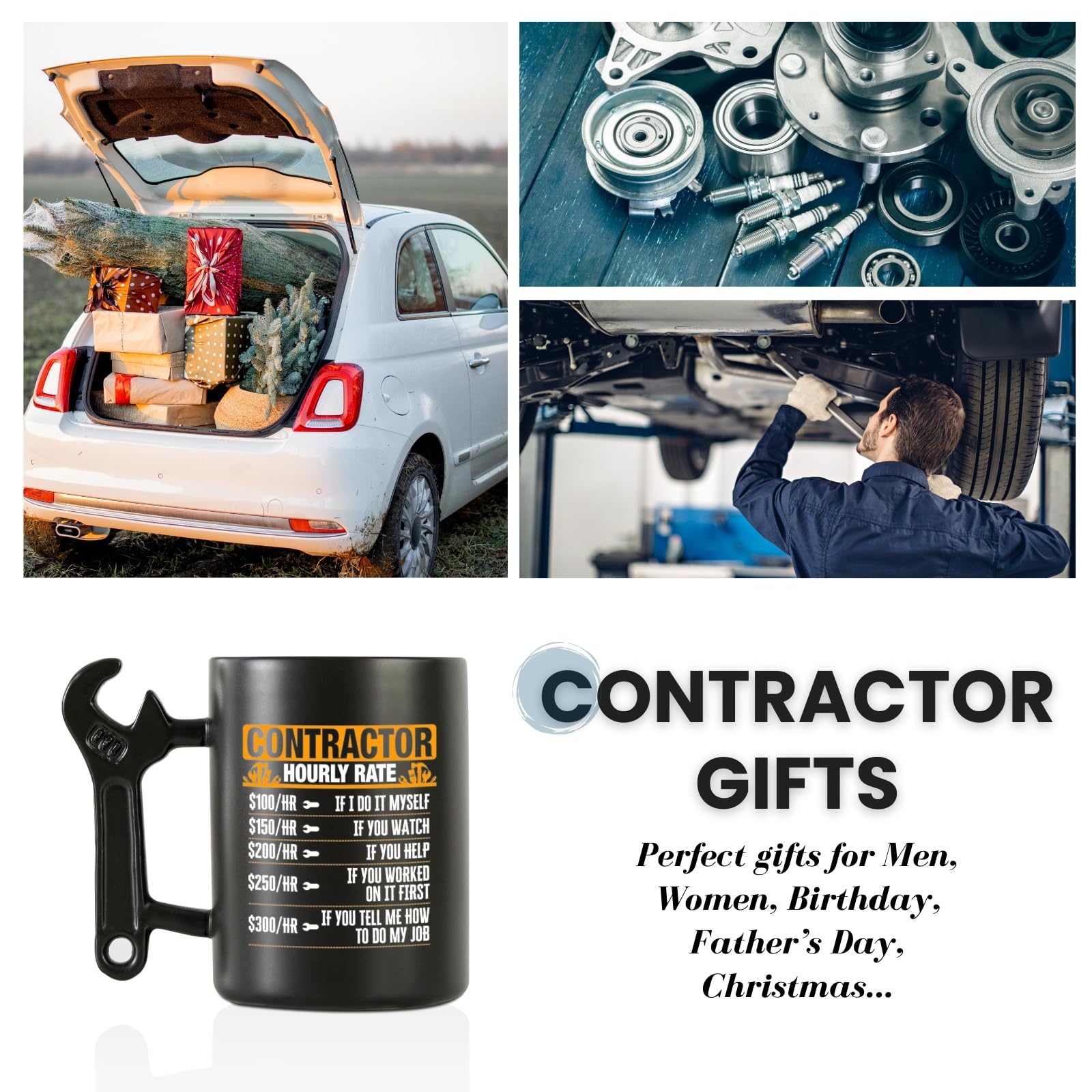 Contractor Gifts For Men, Him - Wrench Coffee Mug - Gift for Contractor - 13.5oz/400ml Funny Ceramic Mug - Hourly Time