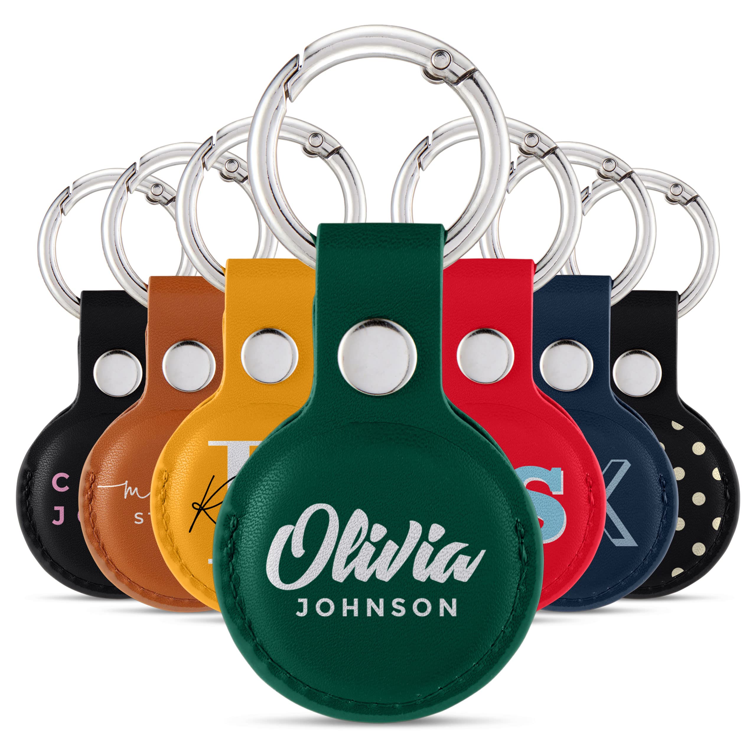 Tirita Personalised Case Keyring Holder Compatible with Apple AirTag 1 & 2 - Leather Case with Key Ring for Apple Air Tag [01- Name Handwritten on Black] — view 28