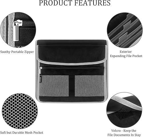Miniatura 3 de Jacng Carpeta con cremallera de 3 anillas con archivo expandible, carpeta de negocios con múltiples bolsillos, organizador de suministros de oficina