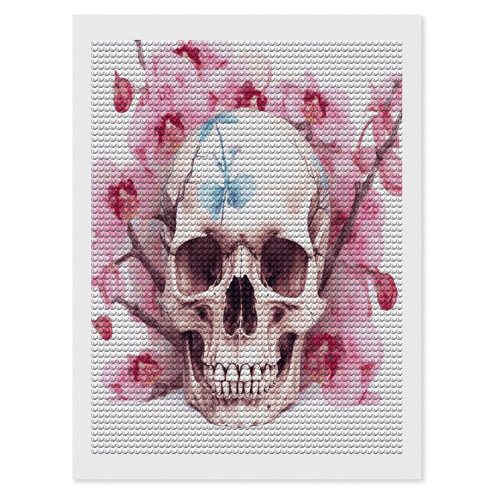 FekiLoot Human Skull Pink Flowers Diamond Art Kits for Adults Diamond Painting Kits for Beginners DIY Diamond Art Kits Round Full Drill Diamond Dot Gem Painting for Home Wall Decor Gift 12"x16"