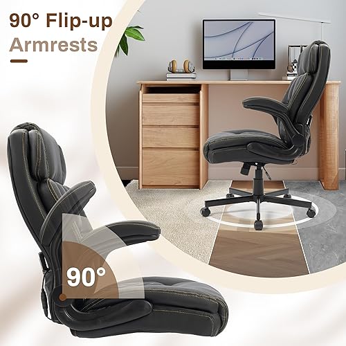 Miniatura 5 de Silla de oficina de masaje, sillas de escritorio ergonómicas mecedoras de 500 libras con 4 puntos de vibración y calor, reposabrazos abatibles