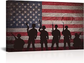 USA American Flag Wall Art Military Soldiers Army Canvas Painting Patriotic Concept Pictures Posters Prints Artwork Modern Living Room Office Decor Framed Ready To Hang