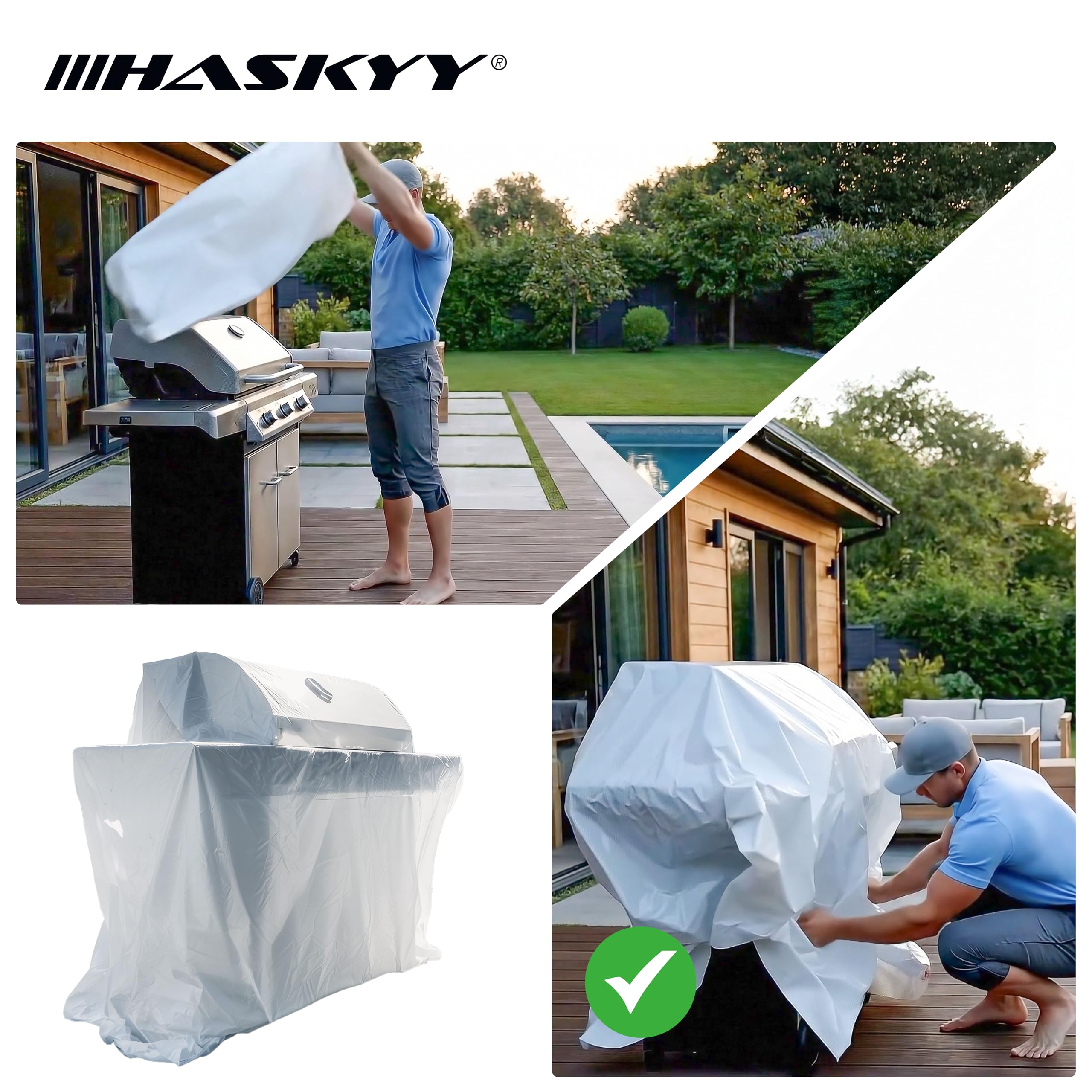 HASKYY Pokrowiec ochronny XXXL 250 x 130 x 90 cm, uniwersalny pokrowiec na palety, kratkę, grill, kosze plażowe, meble ogrodowe, wodoszczelny pokrowiec ochronny z polietylenu, bardzo wysoki, odporny