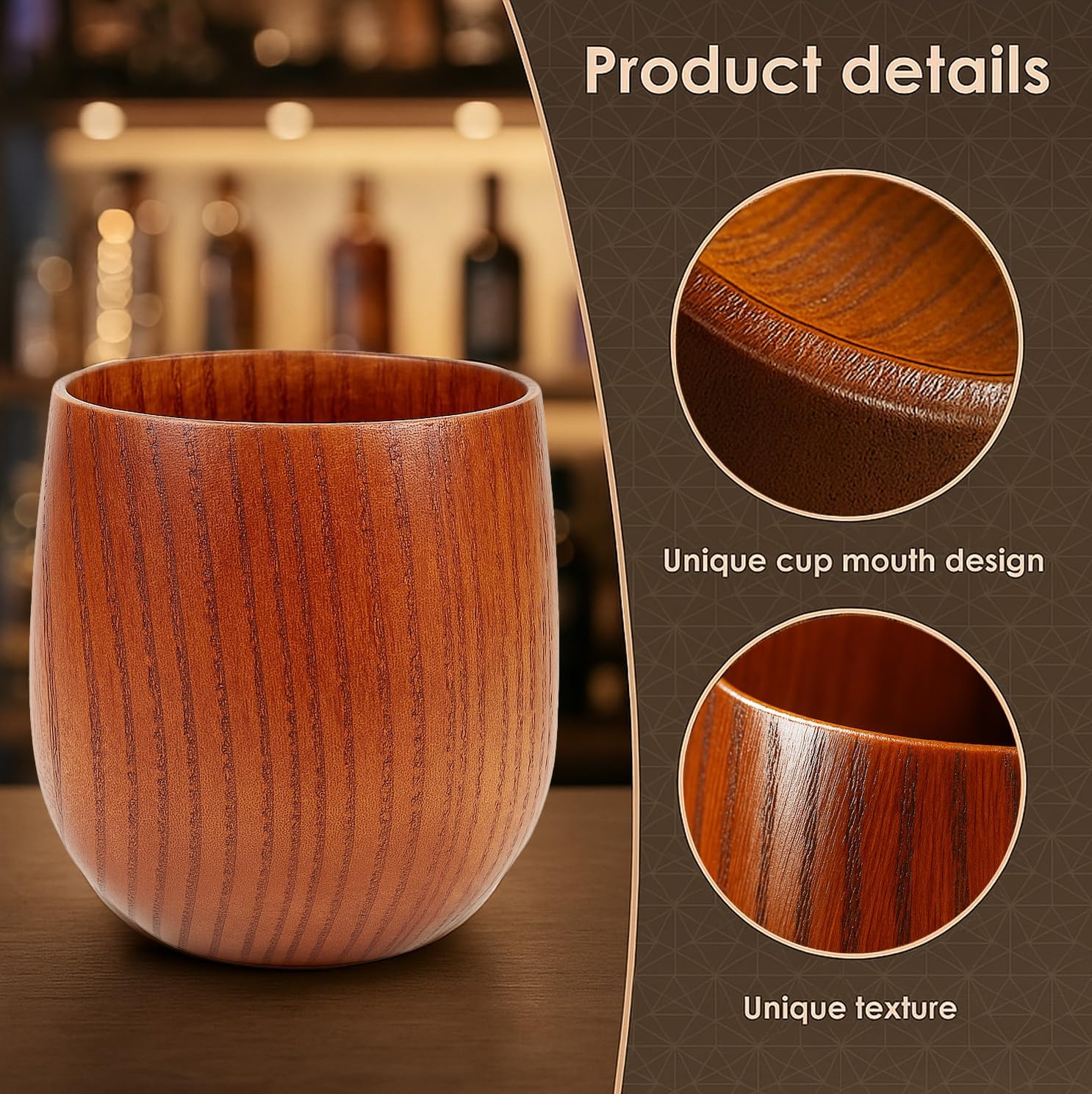 Handcrafted Wooden Whiskey Glasses Gift Set for Men – Set of 2 Old Fashioned Bourbon Cups with Luxury Gift Box | Break-Resistant, Unique Wood Grain | Idea Gifts for Father, Husband & Whiskey Lovers - Image 2