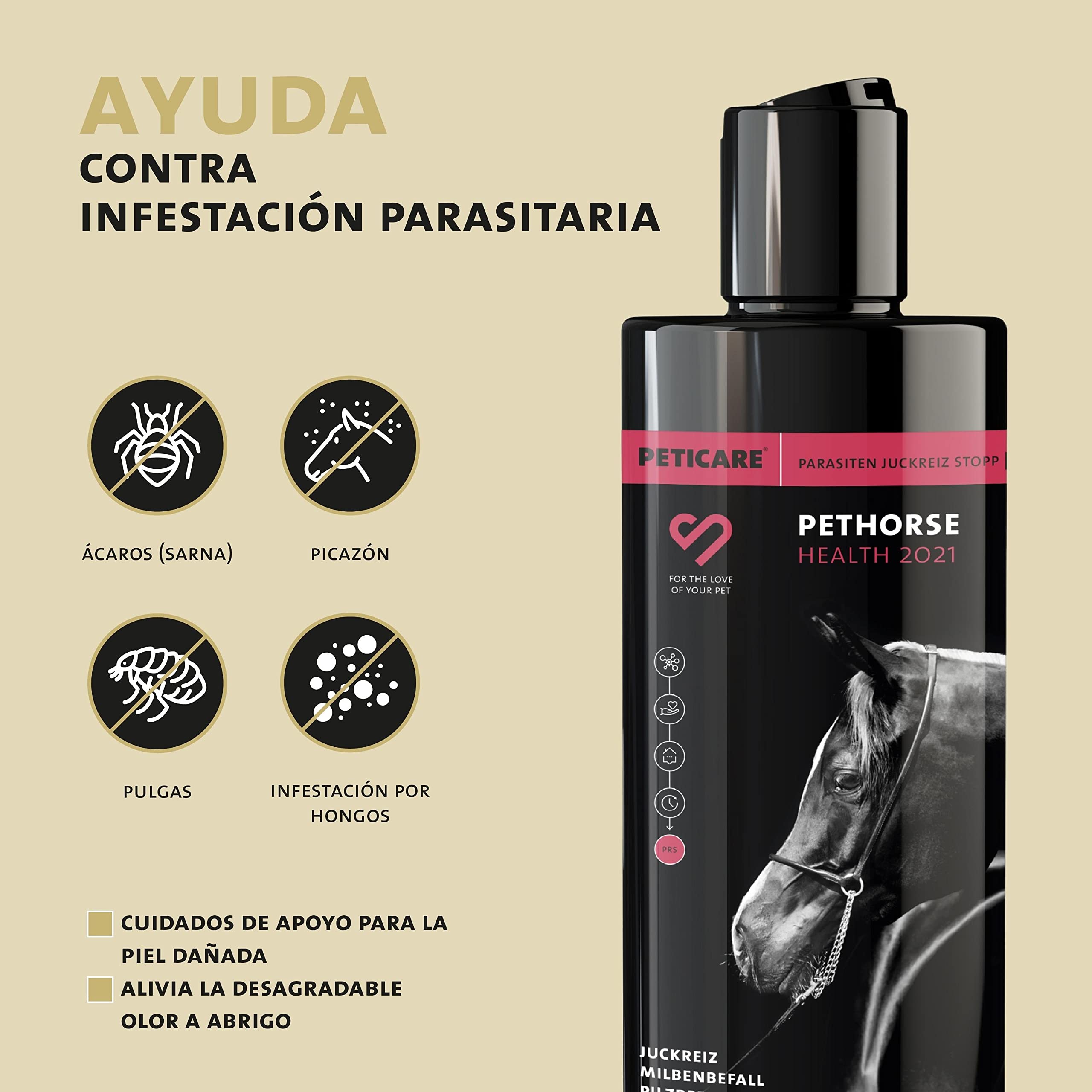 Peticare champú para Caballos Especial para picores ácaros Hongos pulgas - Cuidado del Olor desagradable del Pelaje, cuida la Piel del Caballo, fórmula de Cuidado eficaz - petHorse Health 2021