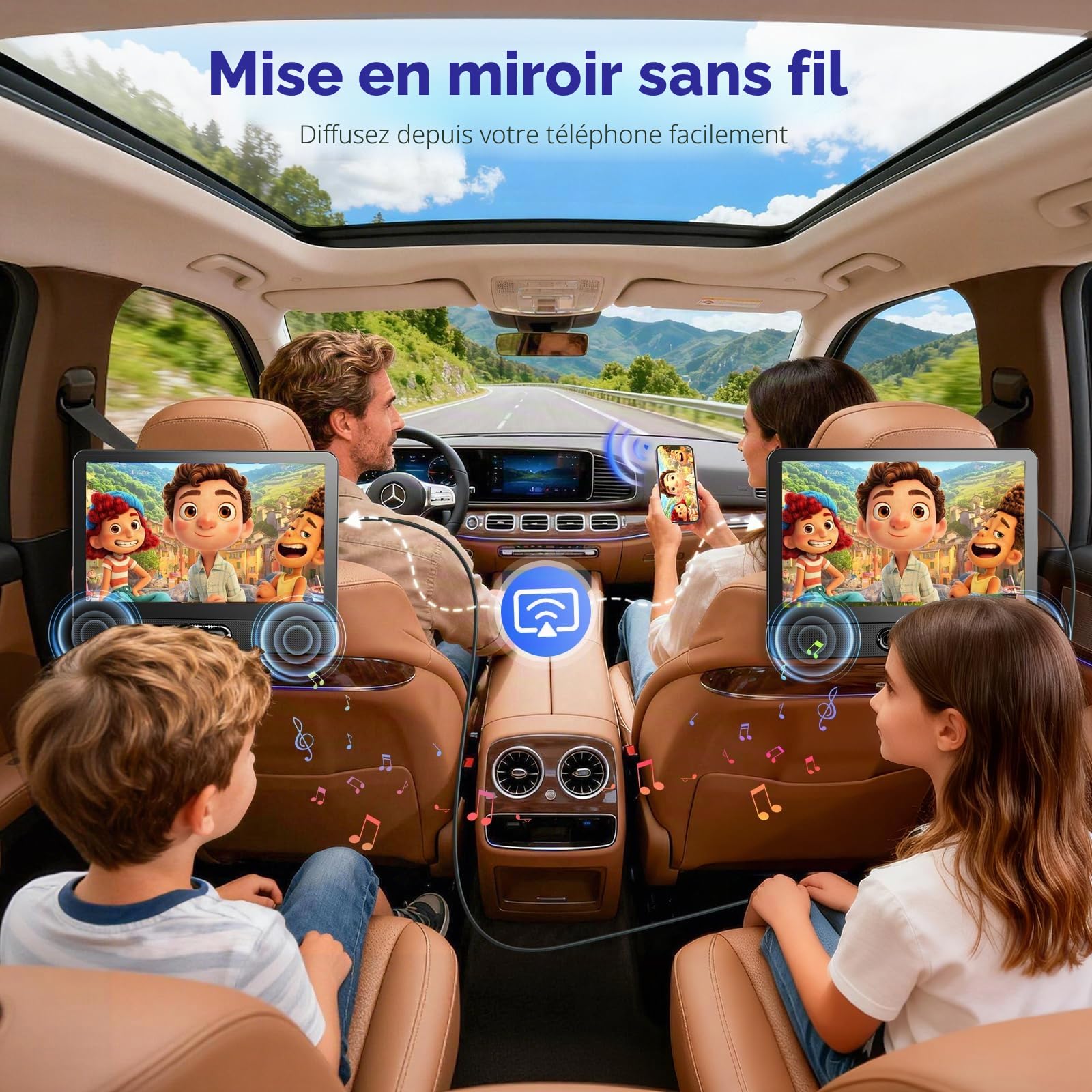Arafuna Lecteur DVD Portable Voiture Double Écran 12 Pouces, Écran HD IPS 178°, HDMI pour Console de Jeux, Miroir Sans Fil, Lecture Simultanée sur Deux Écrans, AV Out, USB/Carte TF, Mémoire de Reprise