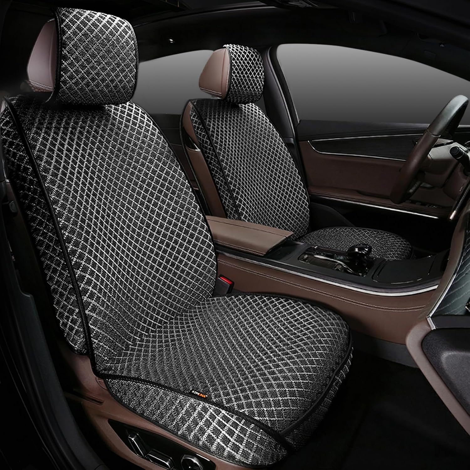 Luxury Full Coverage Car Seat Covers, Premium Breathable 3D Diamond Pattern Fabric, All-Season Automotive Interior Seat Protectors, Universal Fit for Sedan SUV Truck (2 Fronts Black)