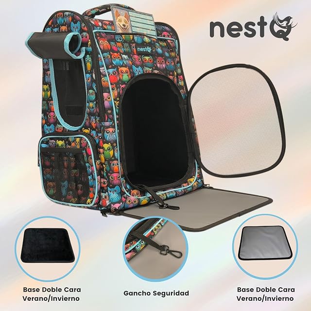 Foto 4 de 8 de nestQ Mochila Transportín Perros Gatos hasta 5kg Búhos 45x35x30cm