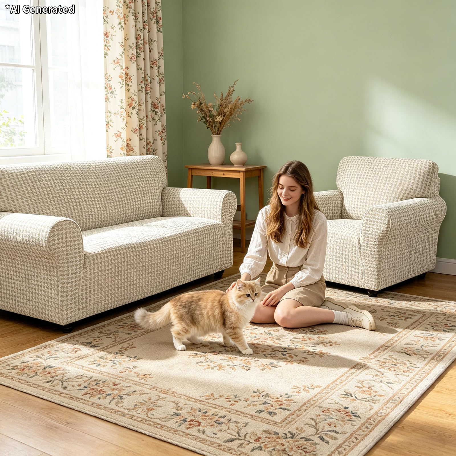 YSTELLAA Housse Canapé Extensible 3 Places, Housse De Canapé avec Accoudoirs, Super Élastique Sofa Cover Universelle, Moderne, Antidérapante, Antisalissure, Lavable, Beige