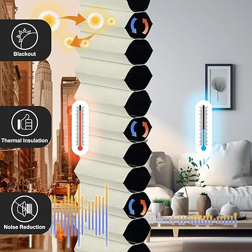 Miniatura 7 de Boolegon - Persiana celular con apertura independiente por arriba o por abajo, de panal de abeja, opaca, sin cordón, fácil instalación,